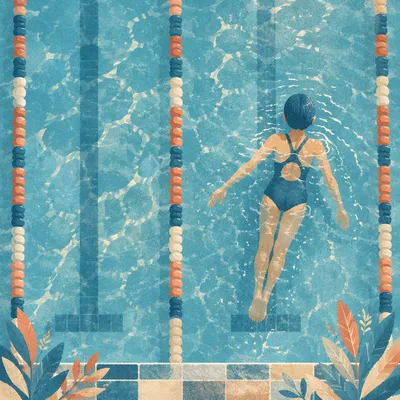 Overhead Swimmer in Calm Teal Pool
