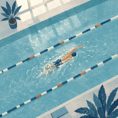 Overhead Swimmer in Serene Indoor Lanes