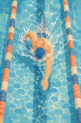 Overhead Swimmer Training in Turquoise Lap Pool
