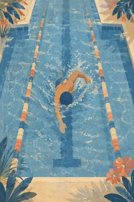 Overhead Swimmer Training Between Pool Lanes