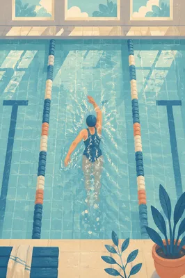 Overhead Swimmer Between Quiet Pool Lanes