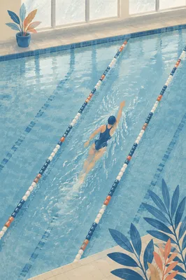 Overhead Swimmer in Calm Indoor Pool