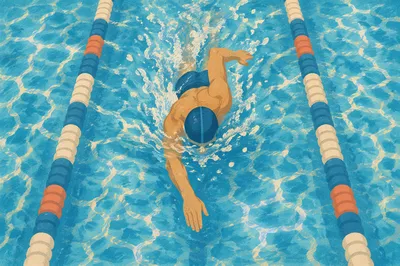 Overhead Swimmer Training in Turquoise Lap Pool