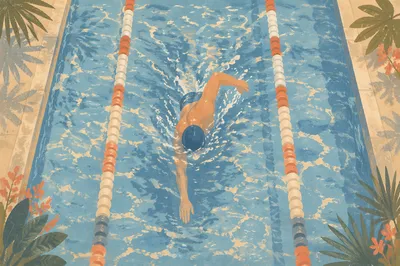 Overhead Swimmer in Aqua Lap Pool