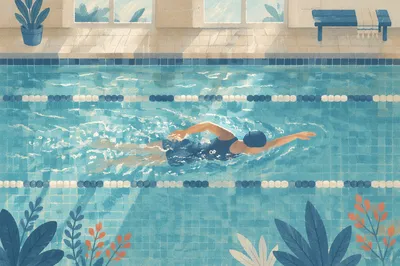 Overhead Swimmer in Calm Indoor Lap Pool