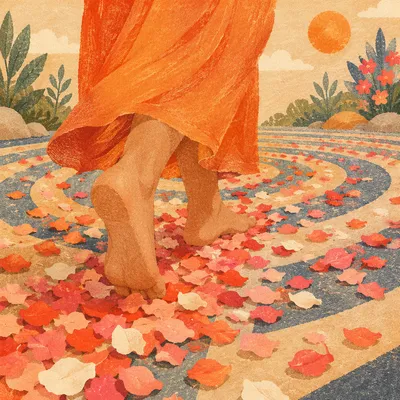 Barefoot Labyrinth Meditation in Sunlit Garden