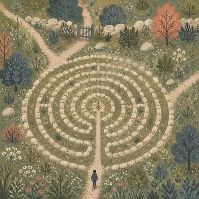 Person Walking Garden Meditation Labyrinth
