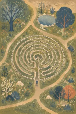 Person Walking Garden Meditation Labyrinth