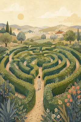 Meditative Garden Labyrinth Walk at Sunrise