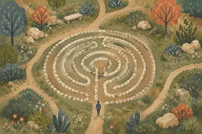 Person Walking Garden Meditation Labyrinth