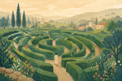 Solitary Walk Through Garden Labyrinth
