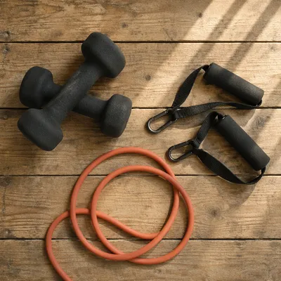 Home Resistance Band Workout Flat Lay