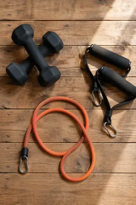 Rustic Home Workout Resistance Band Flat Lay
