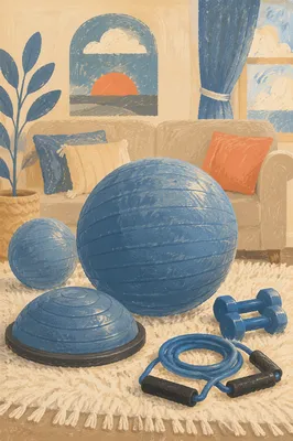 Blue Resistance Band Home Workout Setup