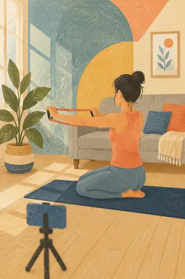 Home Resistance Band Workout in Sunlit Living Room