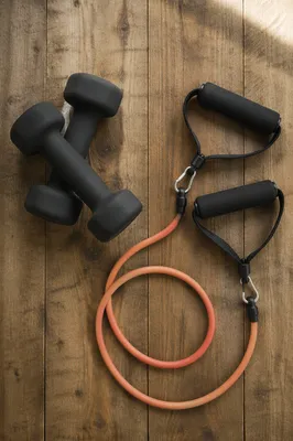 Home Resistance Band Workout Flat Lay