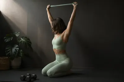 Home Resistance Band Stretch in Calm Light