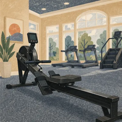 Close-Up Rowing Machine in Modern Fitness Room