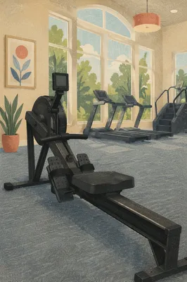 Close Up Rowing Machine in Modern Gym