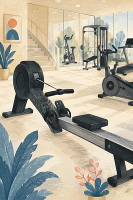 Close Up Rowing Machine in Bright Gym