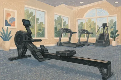 Close Up Rowing Machine in Modern Gym
