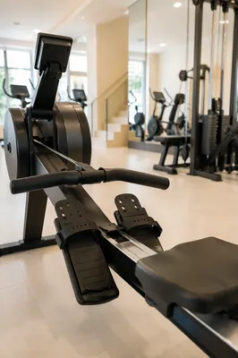 Modern Gym Rowing Machine Close Up