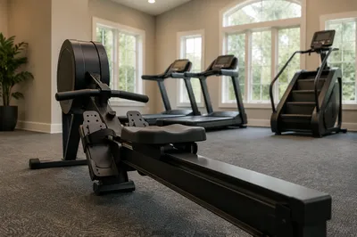 Modern Gym Rowing Machine Close Up