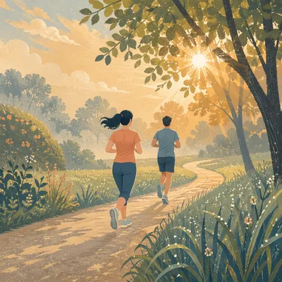 Morning Park Trail Jogging at Golden Hour