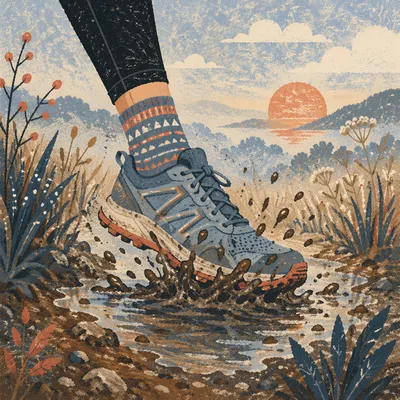 Trail Running Shoe Splash at Dawn