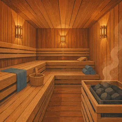 Warm Wooden Sauna Interior for Relaxation