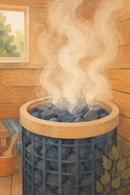 Warm Wooden Sauna with Rising Steam