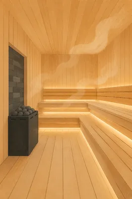 Warm Wooden Sauna Interior with Gentle Steam