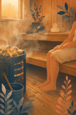 Serene Wooden Sauna Interior With Soft Steam