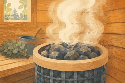 Steaming Wooden Sauna Interior for Wellness Relaxation