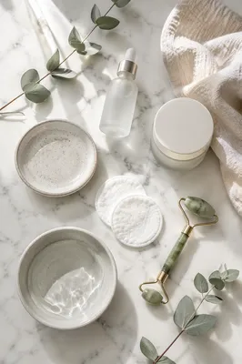 Calm Skincare Flat Lay on Marble