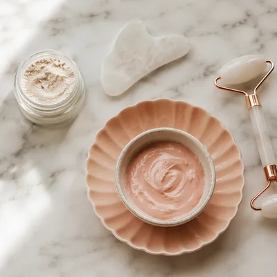 Serene Skincare Flat Lay on Marble
