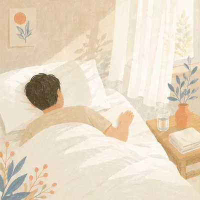 Peaceful Morning Rest in White Bedding