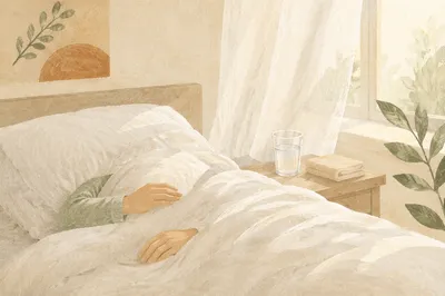 Peaceful Recovery Rest in White Sheets