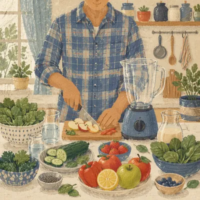 Fresh Smoothie Prep in Rustic Kitchen