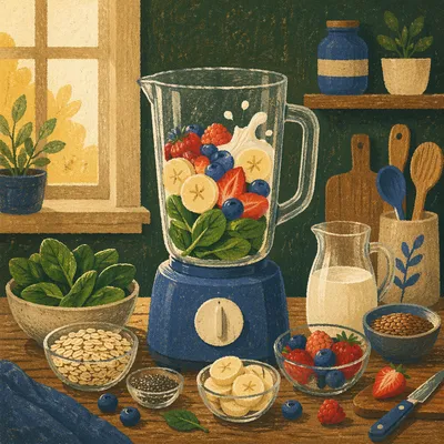 Fresh Smoothie Blender Setup in Rustic Kitchen