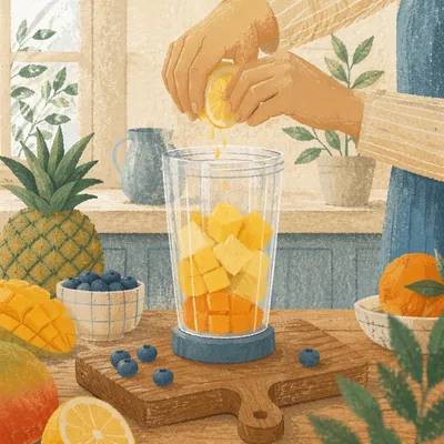 Fresh Smoothie Preparation in Sunny Kitchen