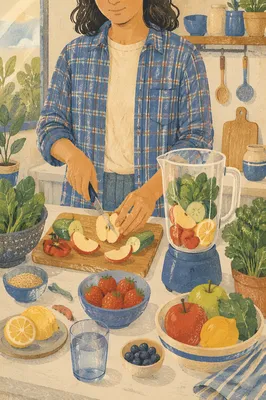 Fresh Smoothie Prep in Rustic Kitchen