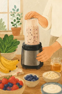 Morning Smoothie Preparation with Fresh Ingredients