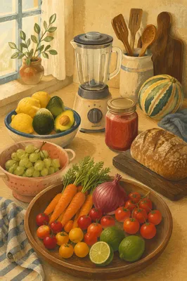 Fresh Smoothie Ingredients on Cozy Kitchen Counter