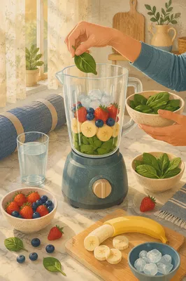 Fresh Smoothie Preparation in Sunlit Kitchen