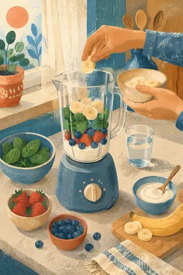 Fresh Smoothie Preparation in Sunlit Kitchen