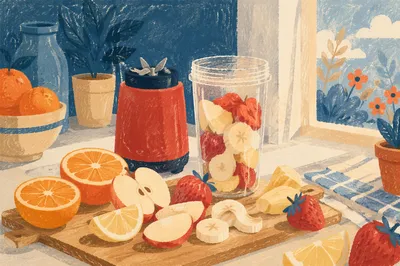 Fresh Smoothie Prep on Bright Kitchen Counter