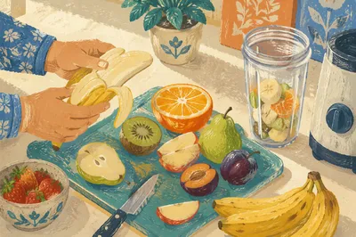 Fresh Morning Smoothie Preparation on Kitchen Counter