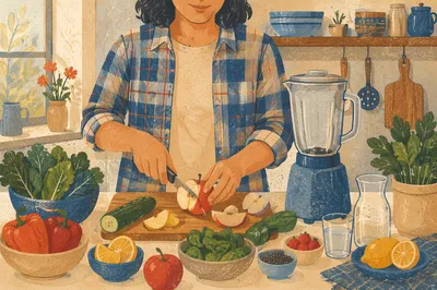 Fresh Smoothie Preparation in Rustic Kitchen
