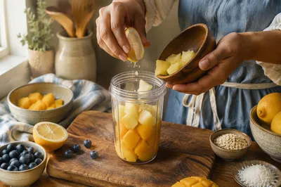 Fresh Citrus Smoothie Preparation in Calm Kitchen